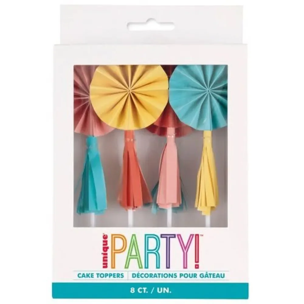 3 packs, Feelin' Retro Birthday Paper Fan Cake Toppers with Tassels